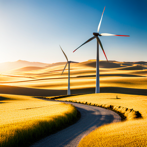 Wind turbines representing the renewable energy industry, with AI as a driving force in optimizing their performance.